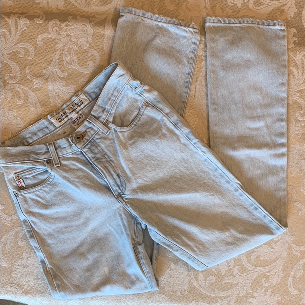 Guess Blue Straight Leg Jeans with Distressed Finish